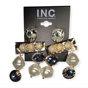 I.N.C. Mixed Stone & Pearl Statement Drop Earrings, Gold Tone, NWT